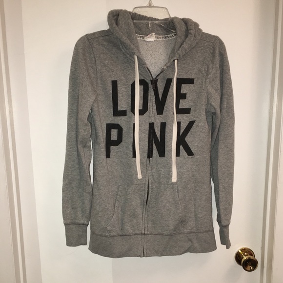 PINK Victoria's Secret Tops - Victoria’s Secret PINK Zip Up Gray Hoodie